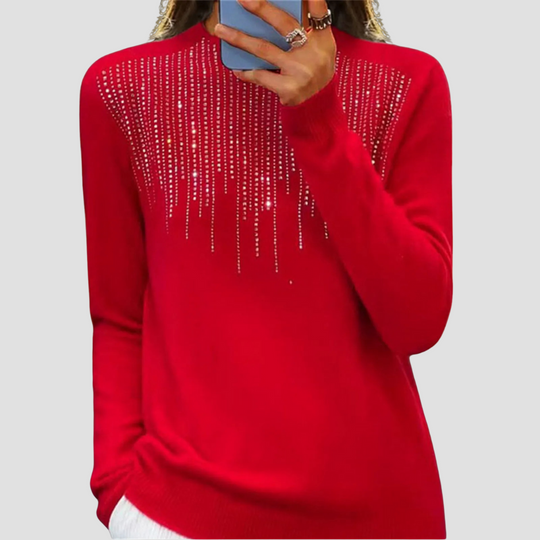 Freda - Women's Semi-Turtleneck Sweater with Sequins - Chic and Comfy Winter Style