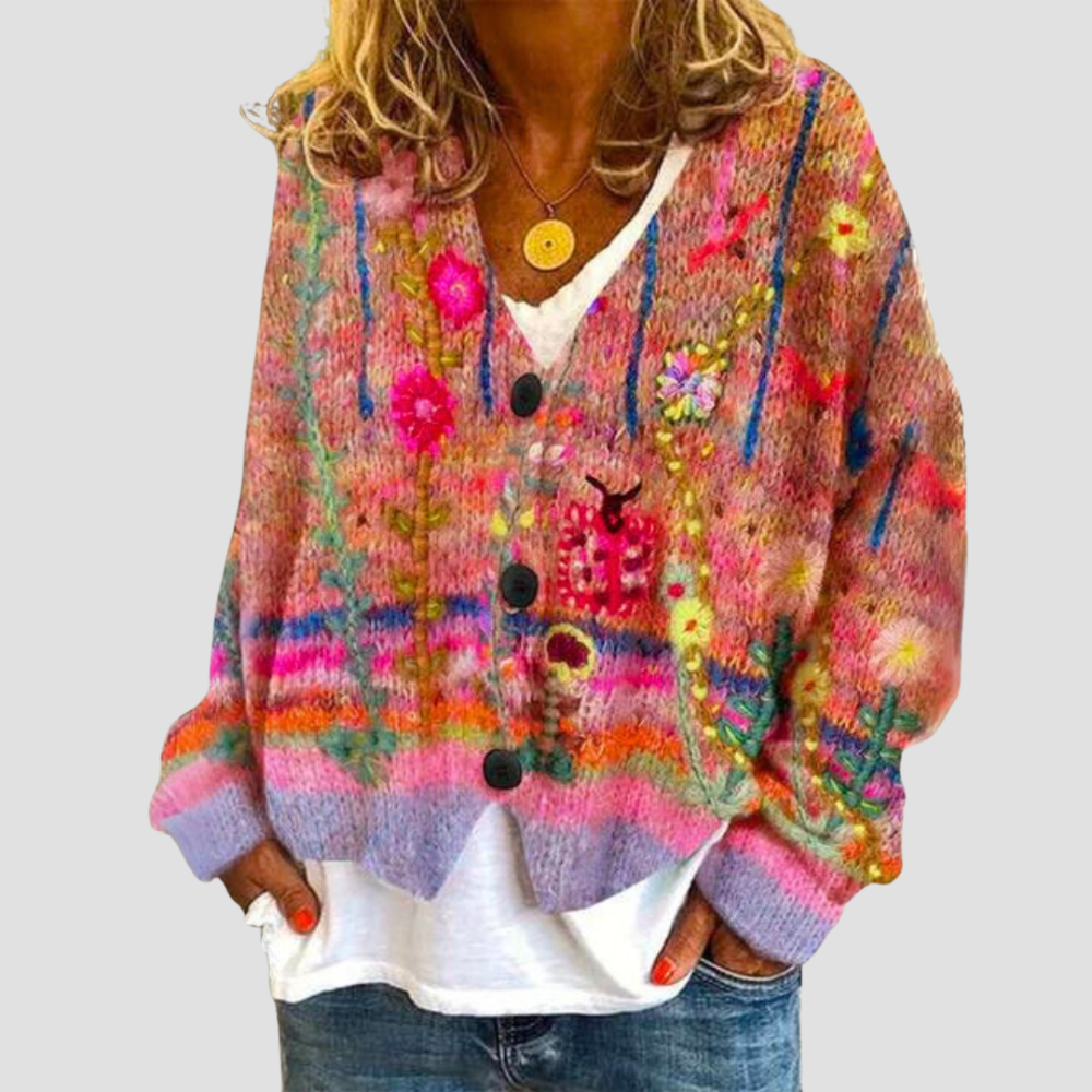 Women's Vibrant Floral Cardigan for a Playful Pop of Colour