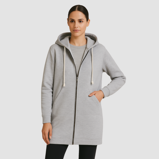 Women Longline Zip Hoodie