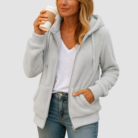 Hooded fleece cardigan with pockets for women