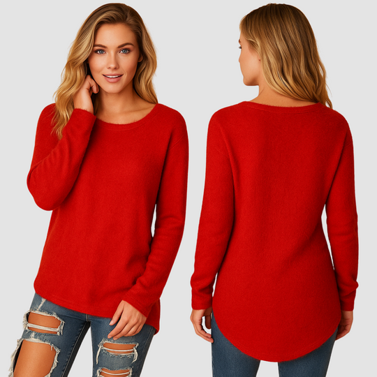 Lightweight knit sweater with crew neck for women