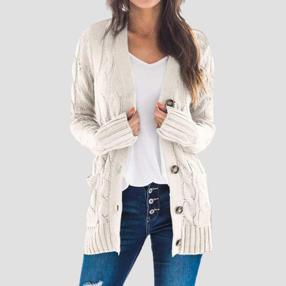 Ruth - Women's cable knit long cardigan sweater