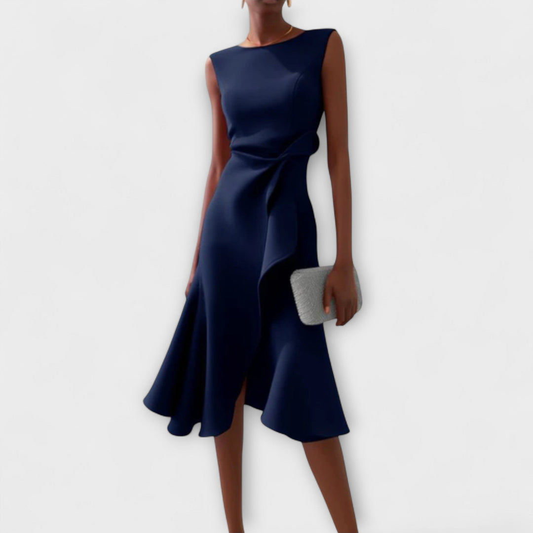 Aveline – Sculpted Ruffle Midi Dress