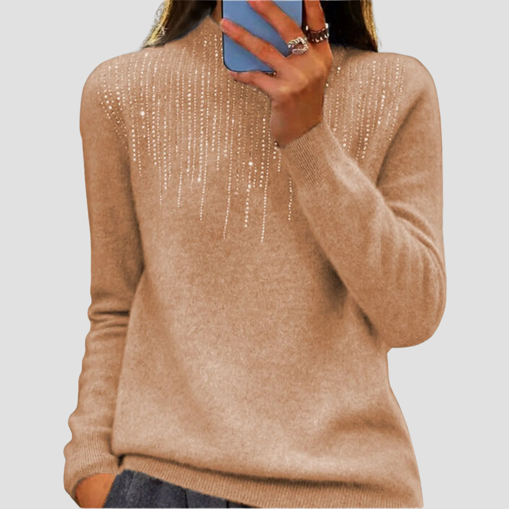 Freda - Women's Semi-Turtleneck Sweater with Sequins - Chic and Comfy Winter Style