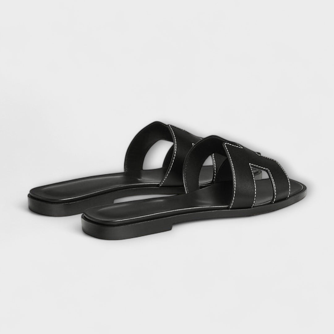 Nelia – Flat Summer Slippers with Decorative Stitching