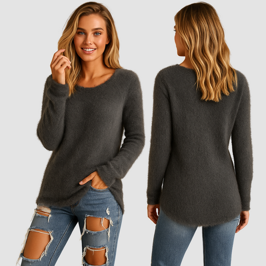 Lightweight knit sweater with crew neck for women
