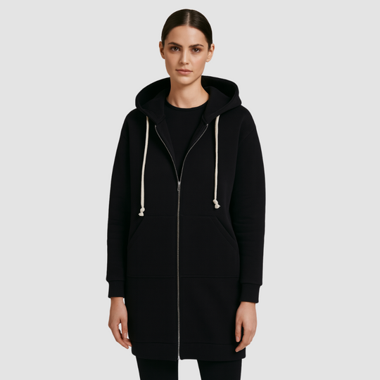 Women Longline Zip Hoodie
