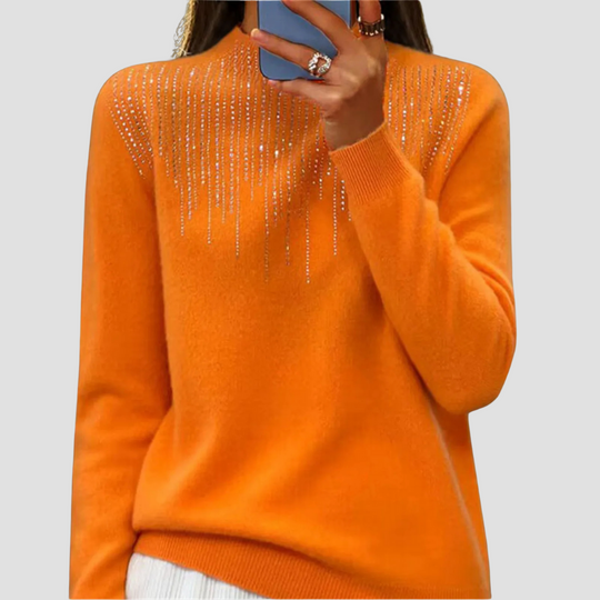 Freda - Women's Semi-Turtleneck Sweater with Sequins - Chic and Comfy Winter Style
