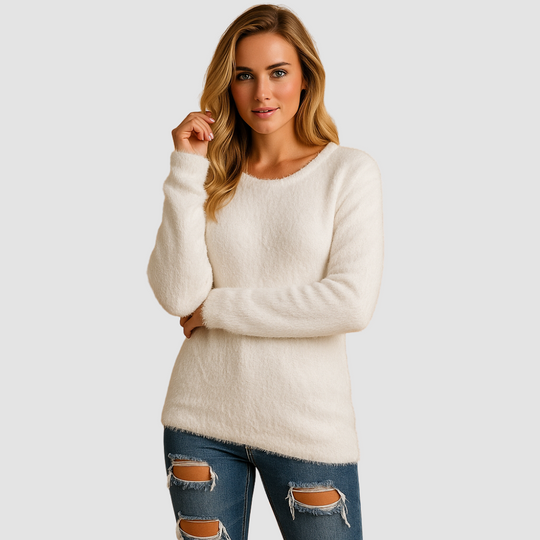 Lightweight knit sweater with crew neck for women