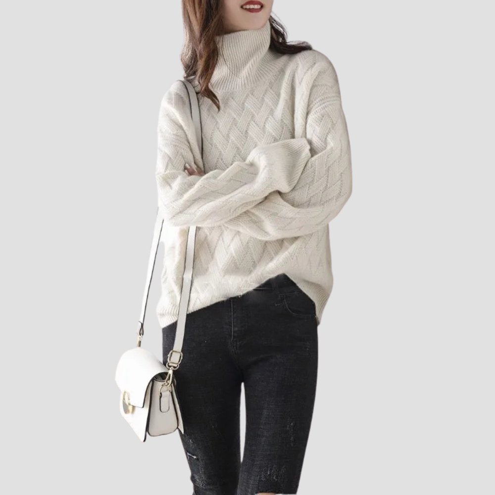 Elise - Women’s Turtleneck Cable Knit Sweater