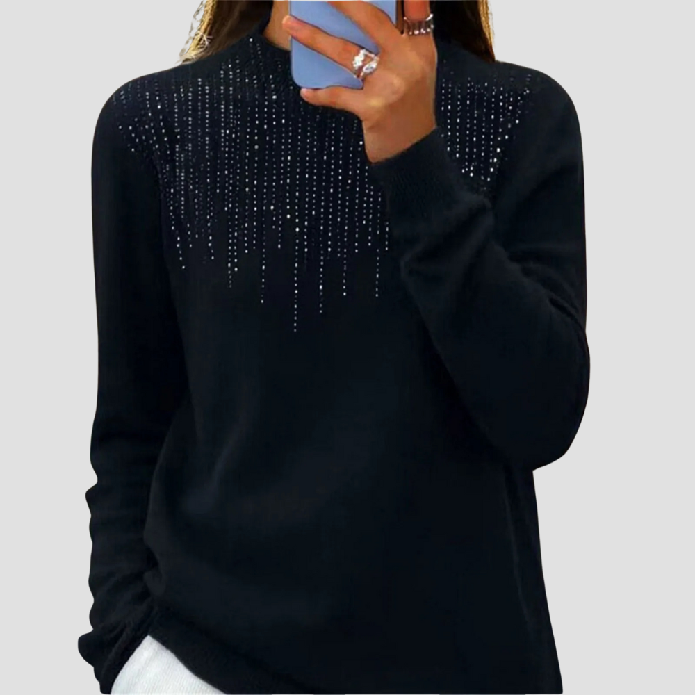 Freda - Women's Semi-Turtleneck Sweater with Sequins - Chic and Comfy Winter Style