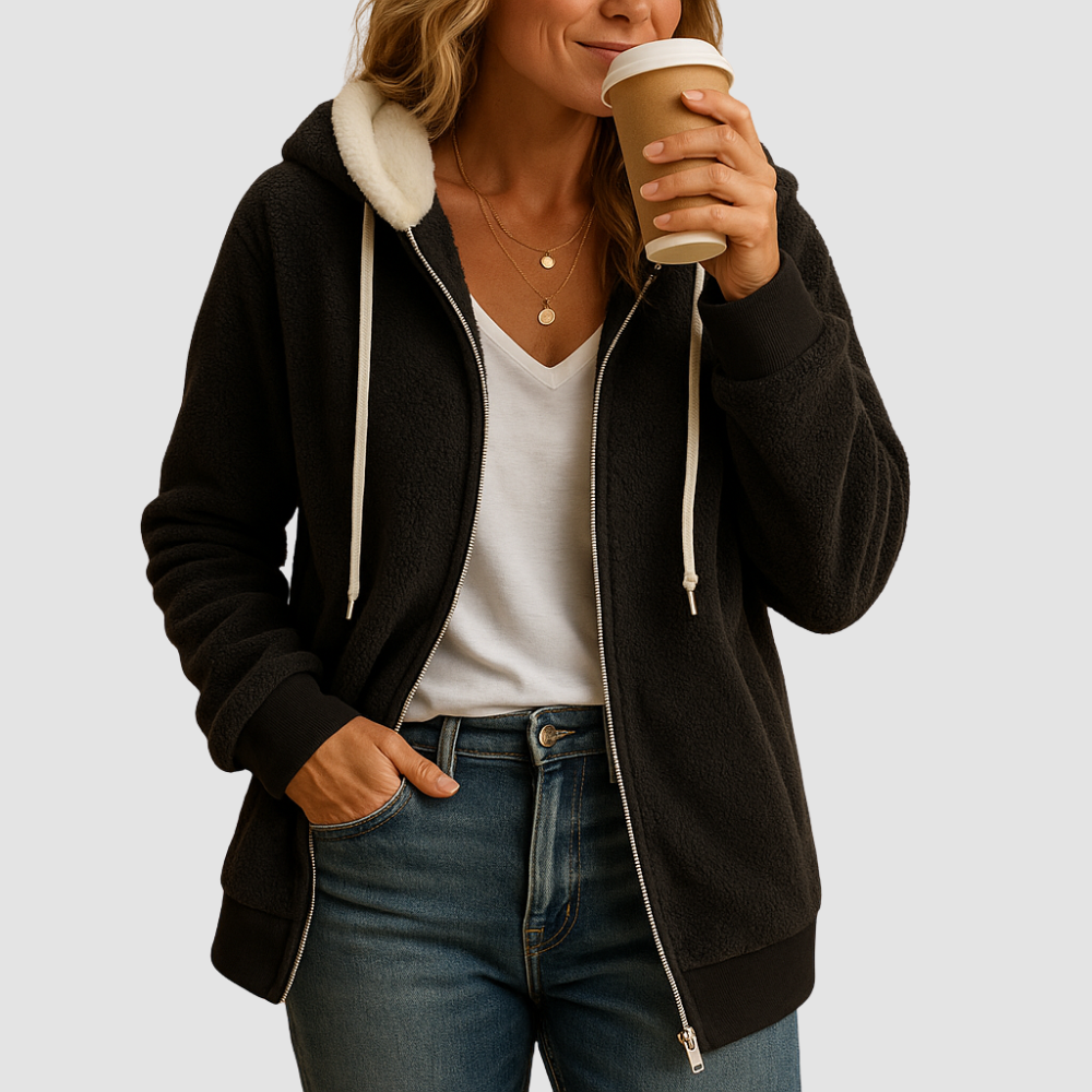 Hooded fleece cardigan with pockets for women