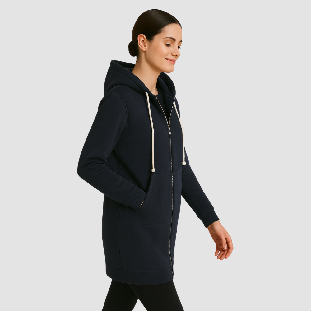 Women Longline Zip Hoodie