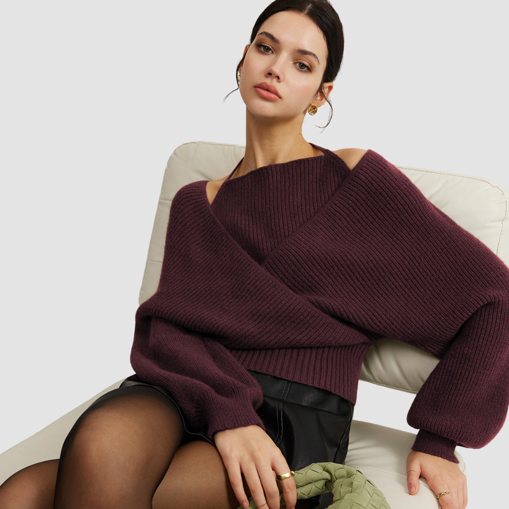 2 in 1 Bat Sleeve Halter Knit Top