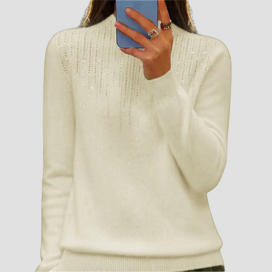 Freda - Women's Semi-Turtleneck Sweater with Sequins - Chic and Comfy Winter Style