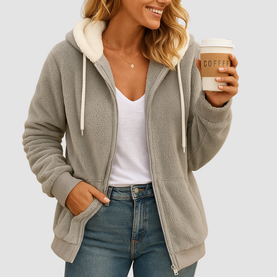 Hooded fleece cardigan with pockets for women