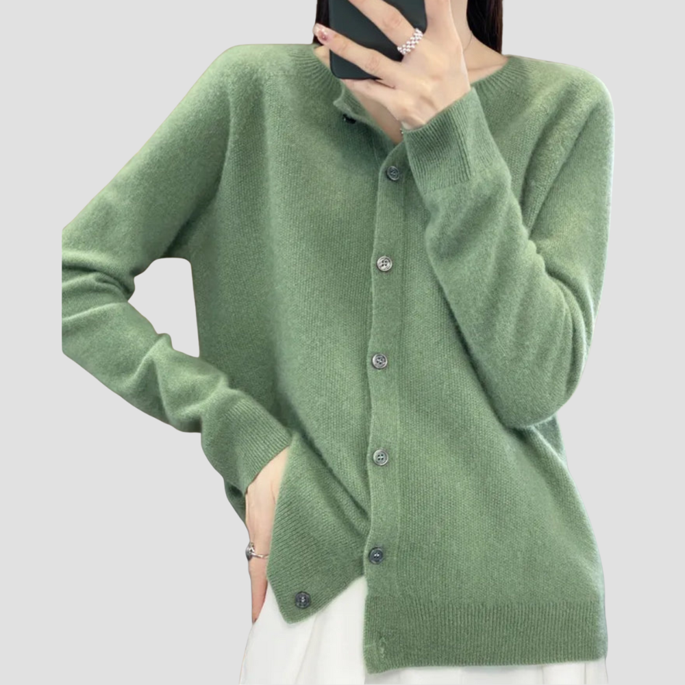 Agnes - Pure Wool Ladies O-neck Cardigan Sweater