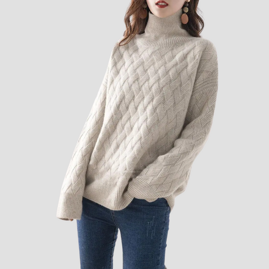 Elise - Women’s Turtleneck Cable Knit Sweater