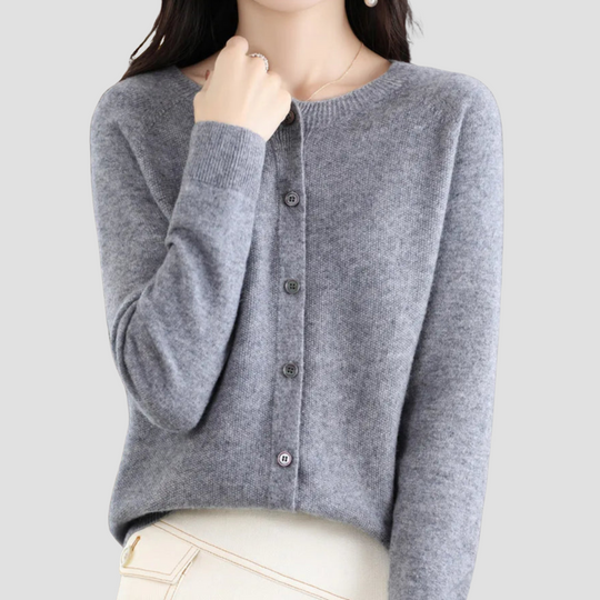 Agnes - Pure Wool Ladies O-neck Cardigan Sweater
