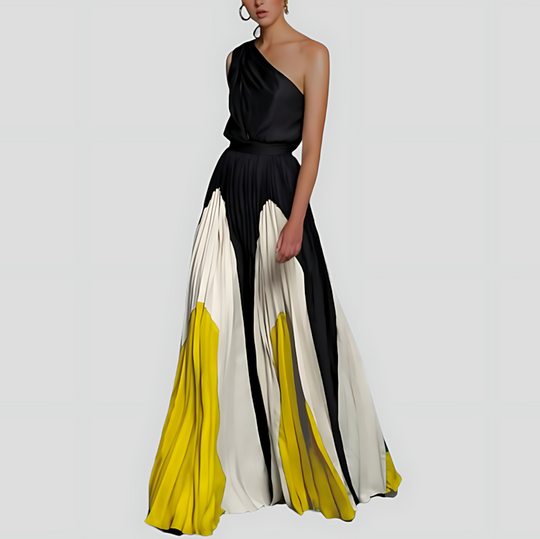 Asymmetrical Pleated Maxi Dress