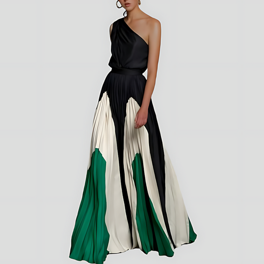 Asymmetrical Pleated Maxi Dress