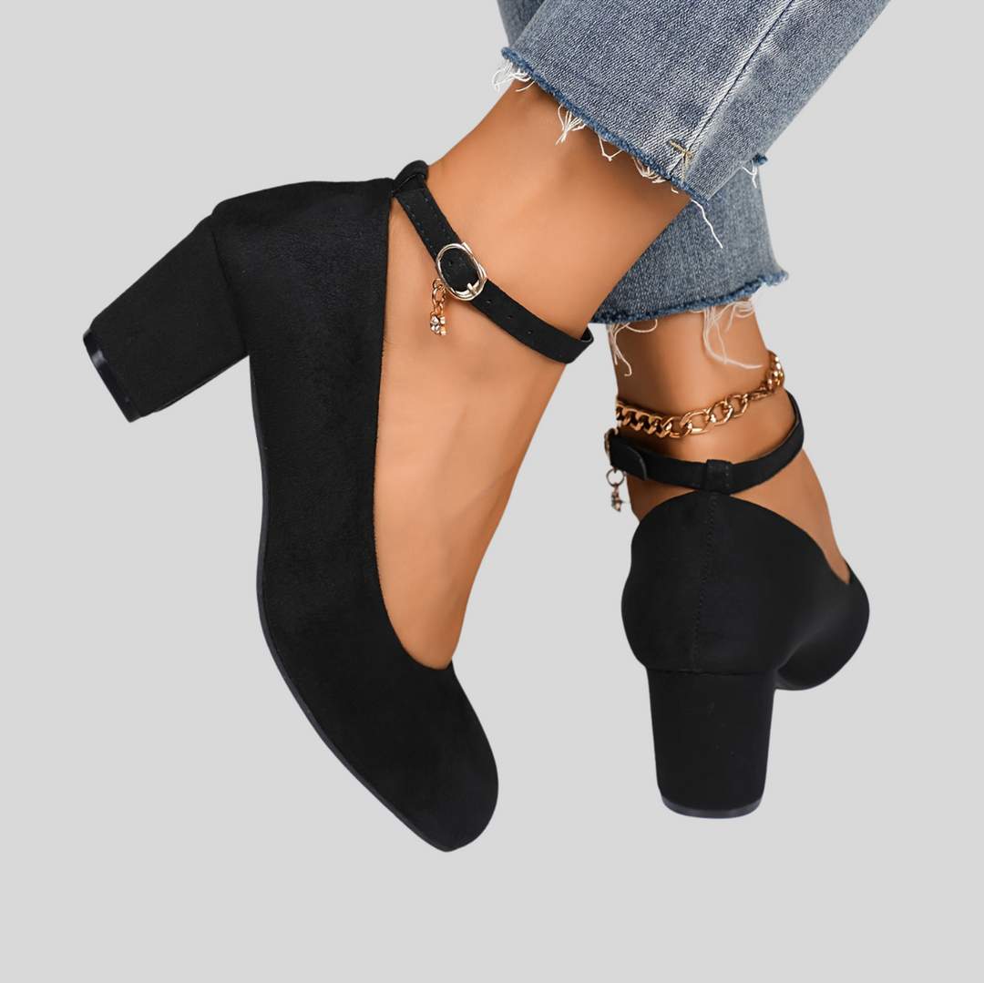 Women's Ankle Strap Block Heel Pumps