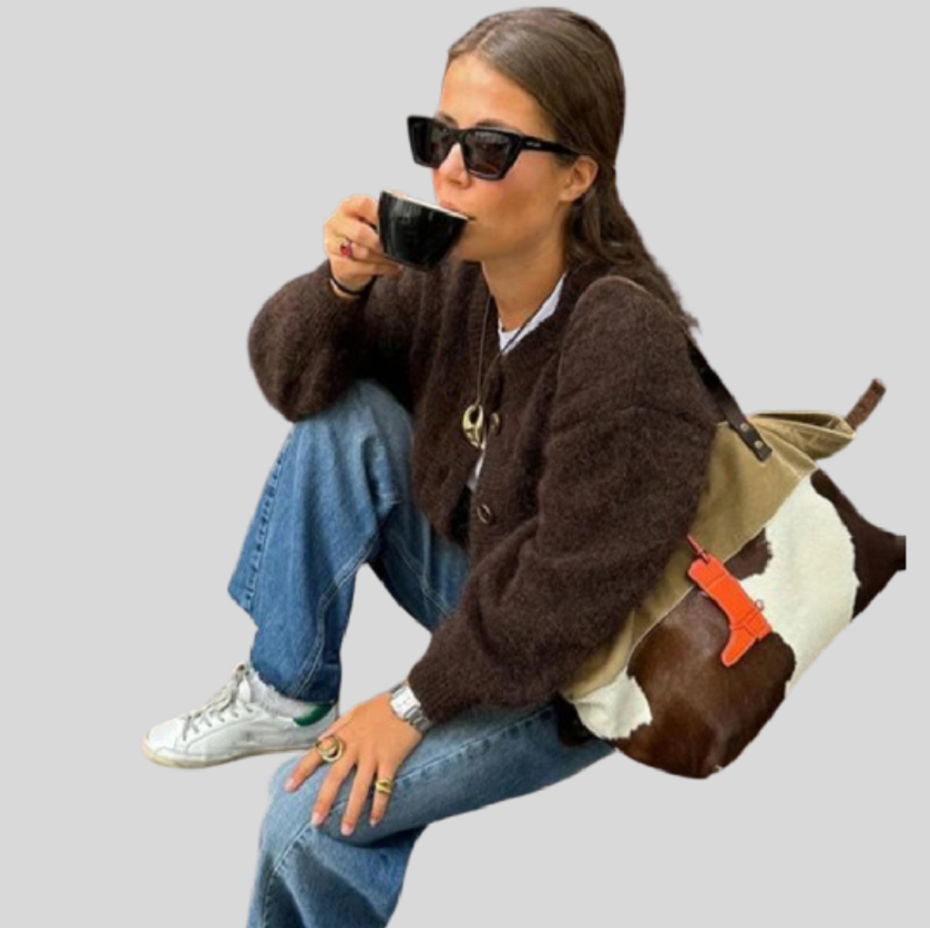 Button-Up Knit Cardigan in Brown