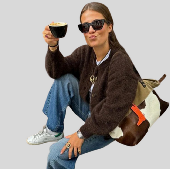 Button-Up Knit Cardigan in Brown