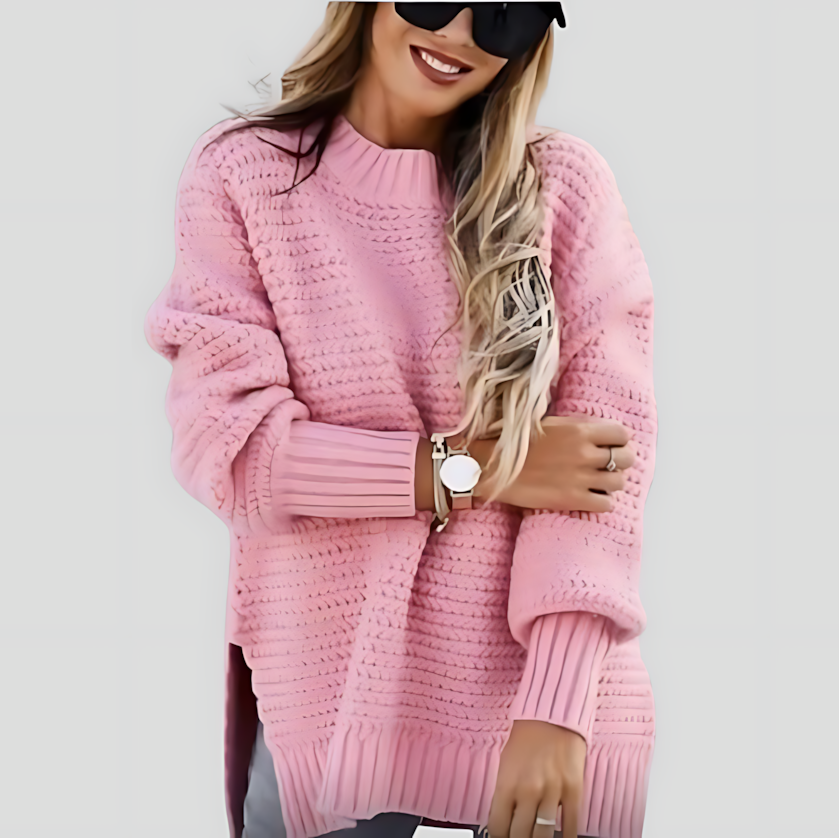 Women's Chunky Knit Sweater - Slit Hem