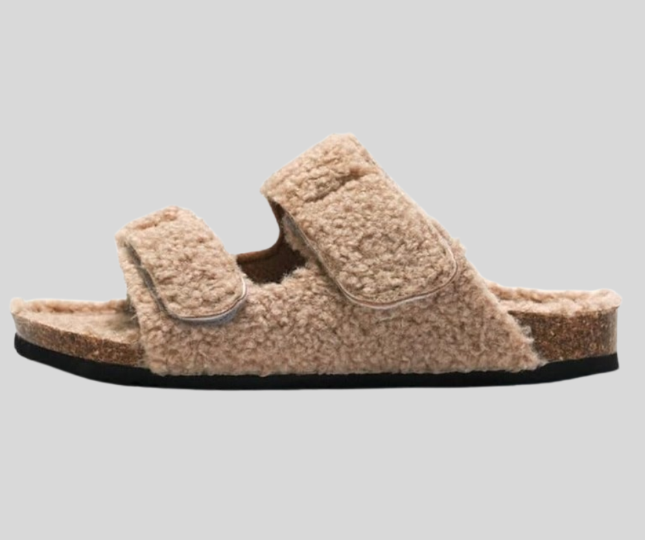 Women's Faux Fur Slippers with Adjustable Buckle