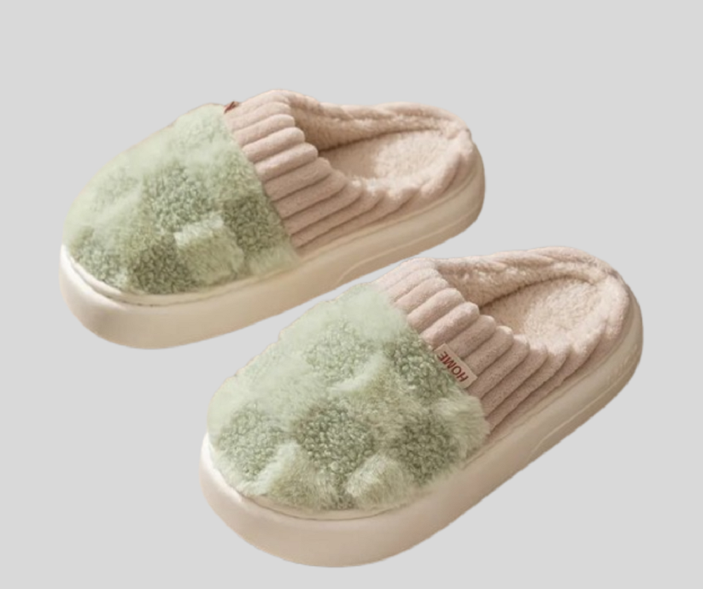 Fluffy Checkered Indoor Slippers for Women