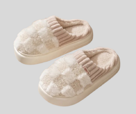 Fluffy Checkered Indoor Slippers for Women