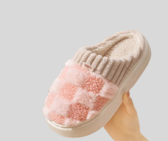 Fluffy Checkered Indoor Slippers for Women
