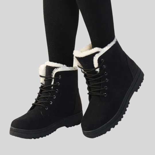 Women's Lace-Up Ankle Boots with Textured Lining – Winter Edition