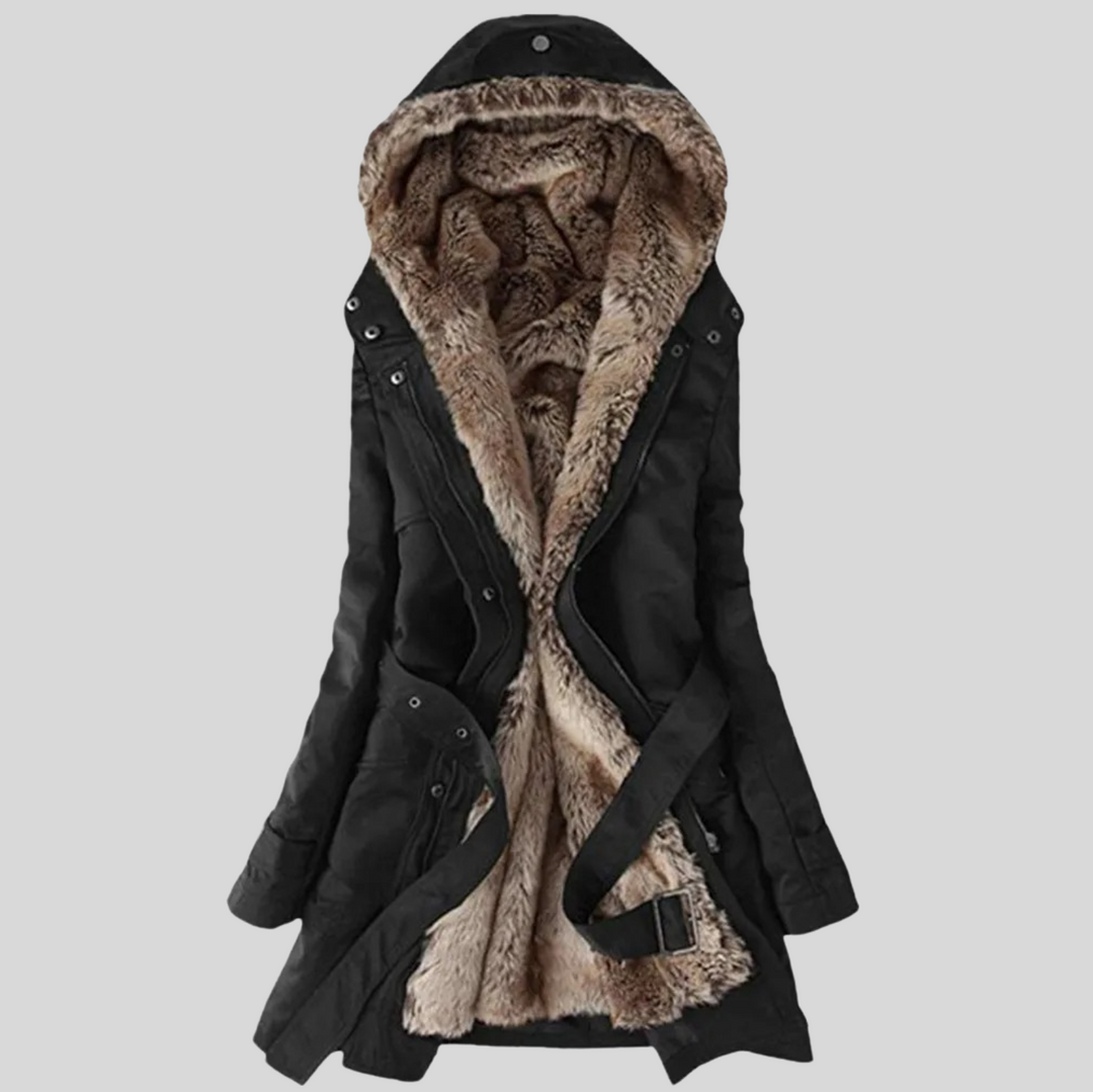 Women's Long Hooded Parka Coat for Winter Days