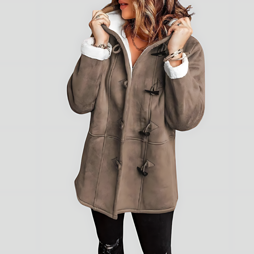 Sherpa-Lined Hooded Coat with Toggle Buttons