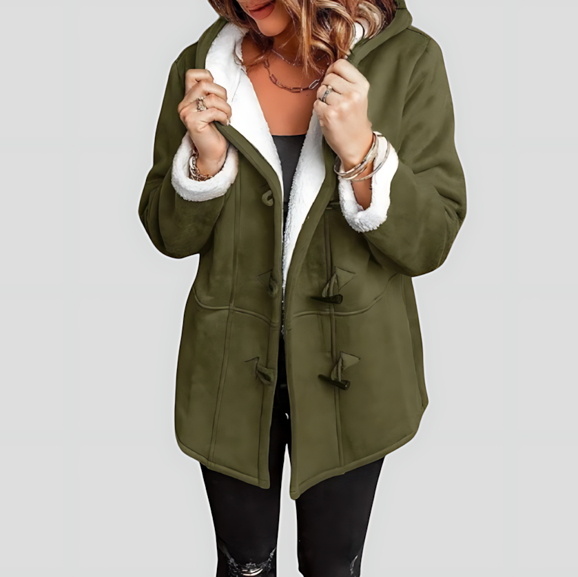 Sherpa-Lined Hooded Coat with Toggle Buttons