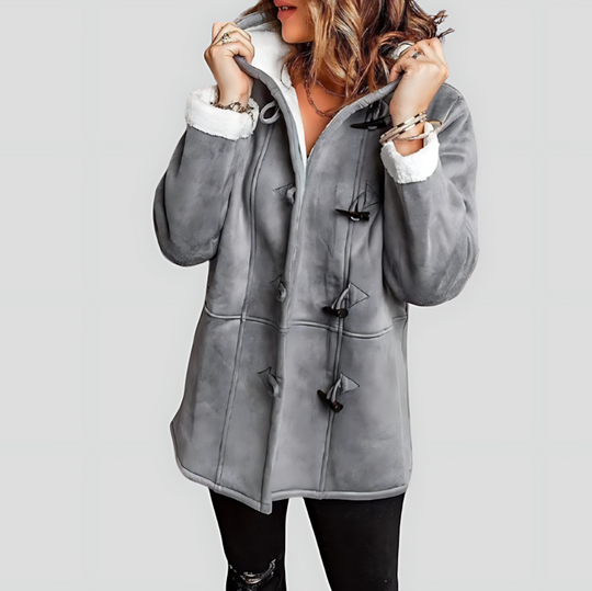 Sherpa-Lined Hooded Coat with Toggle Buttons