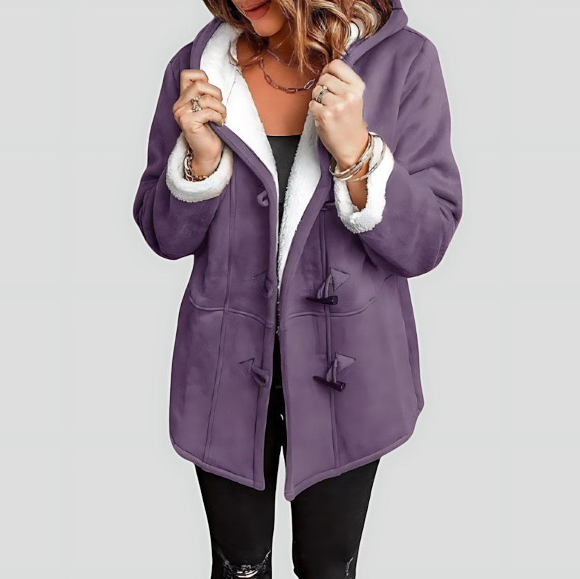Sherpa-Lined Hooded Coat with Toggle Buttons