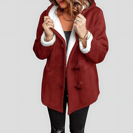 Sherpa-Lined Hooded Coat with Toggle Buttons