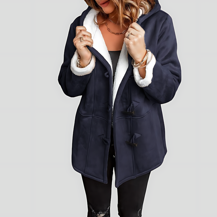 Sherpa-Lined Hooded Coat with Toggle Buttons