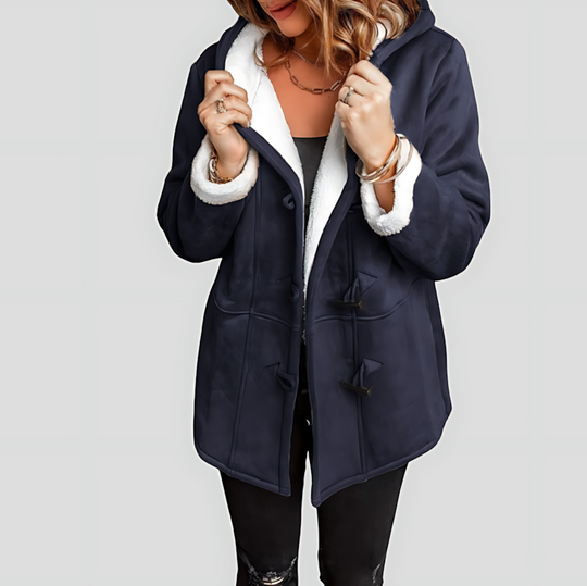 Sherpa-Lined Hooded Coat with Toggle Buttons