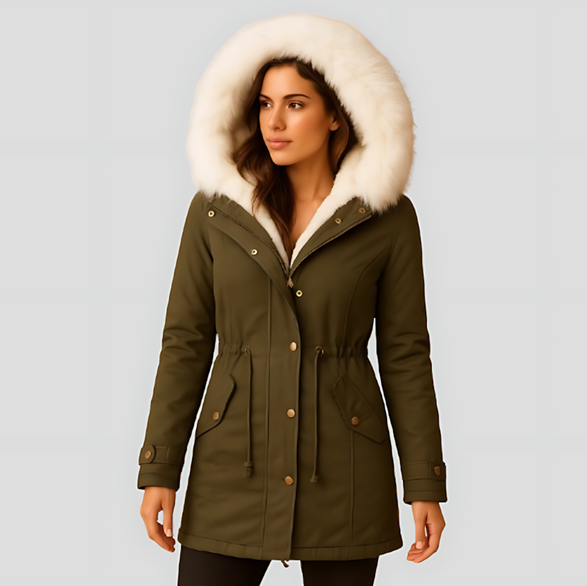 Women's Long Winter Parka Coat with Faux Fur Hood
