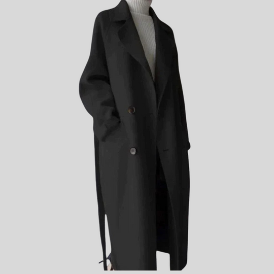 Women's Longline Double-Breasted Overcoat with Belt