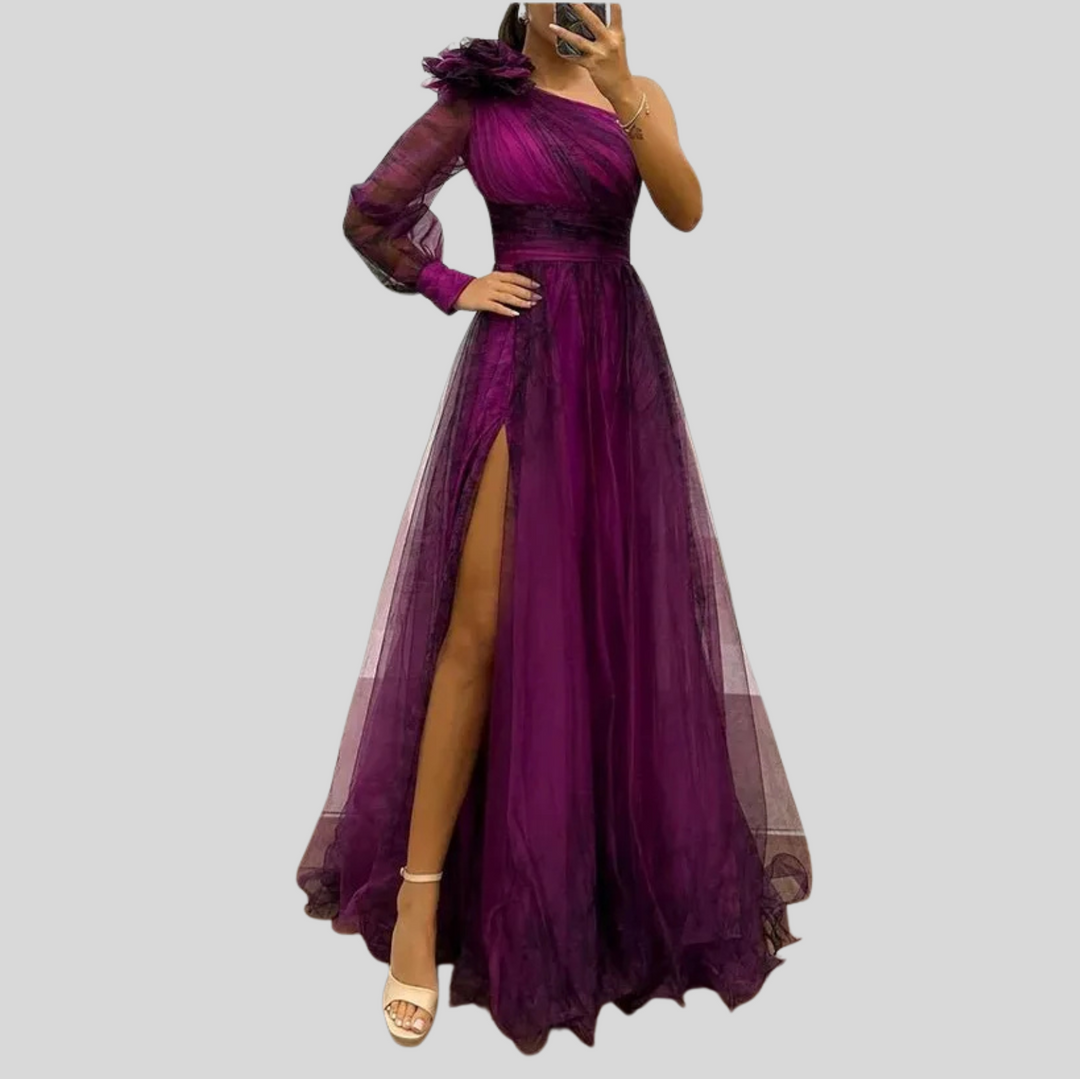 Women's Chic One-Shoulder Pleated Party Maxi Dress