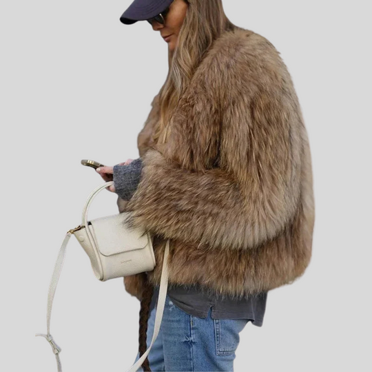 Women's Stylish Open-Front Winter Coat in Brown