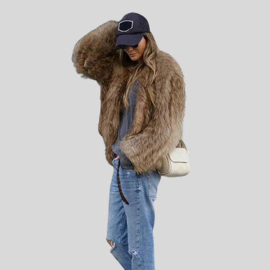 Women's Stylish Open-Front Winter Coat in Brown