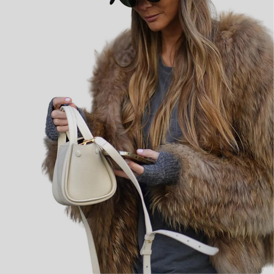 Women's Stylish Open-Front Winter Coat in Brown