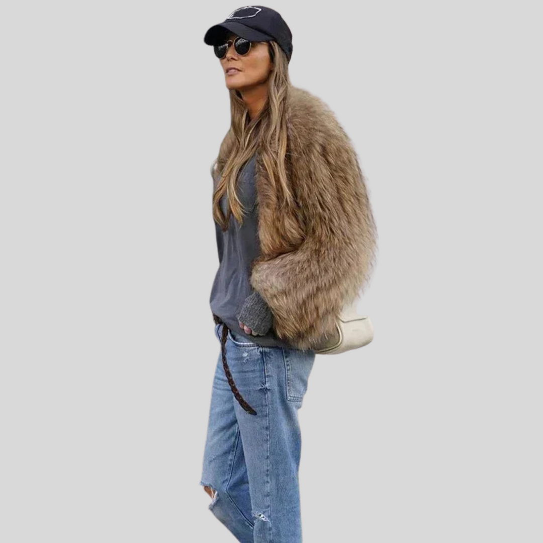 Women's Stylish Open-Front Winter Coat in Brown