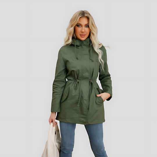Women's Hooded Parka Jacket with Adjustable Drawstring Waist